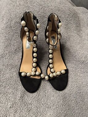 INC Black Pearl-Embellished T-Strap Women's Shoe